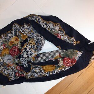 Suzhou: Multi color silk scarf. Measures approx. 31.5x34.